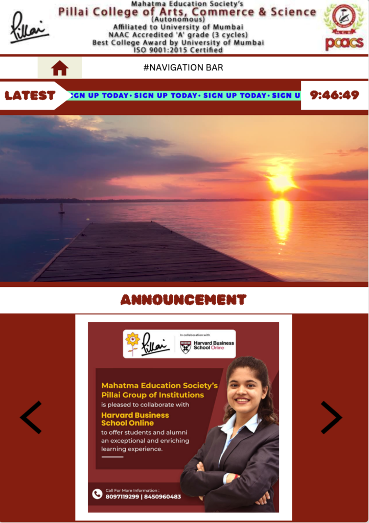 Pillai College revamped home page